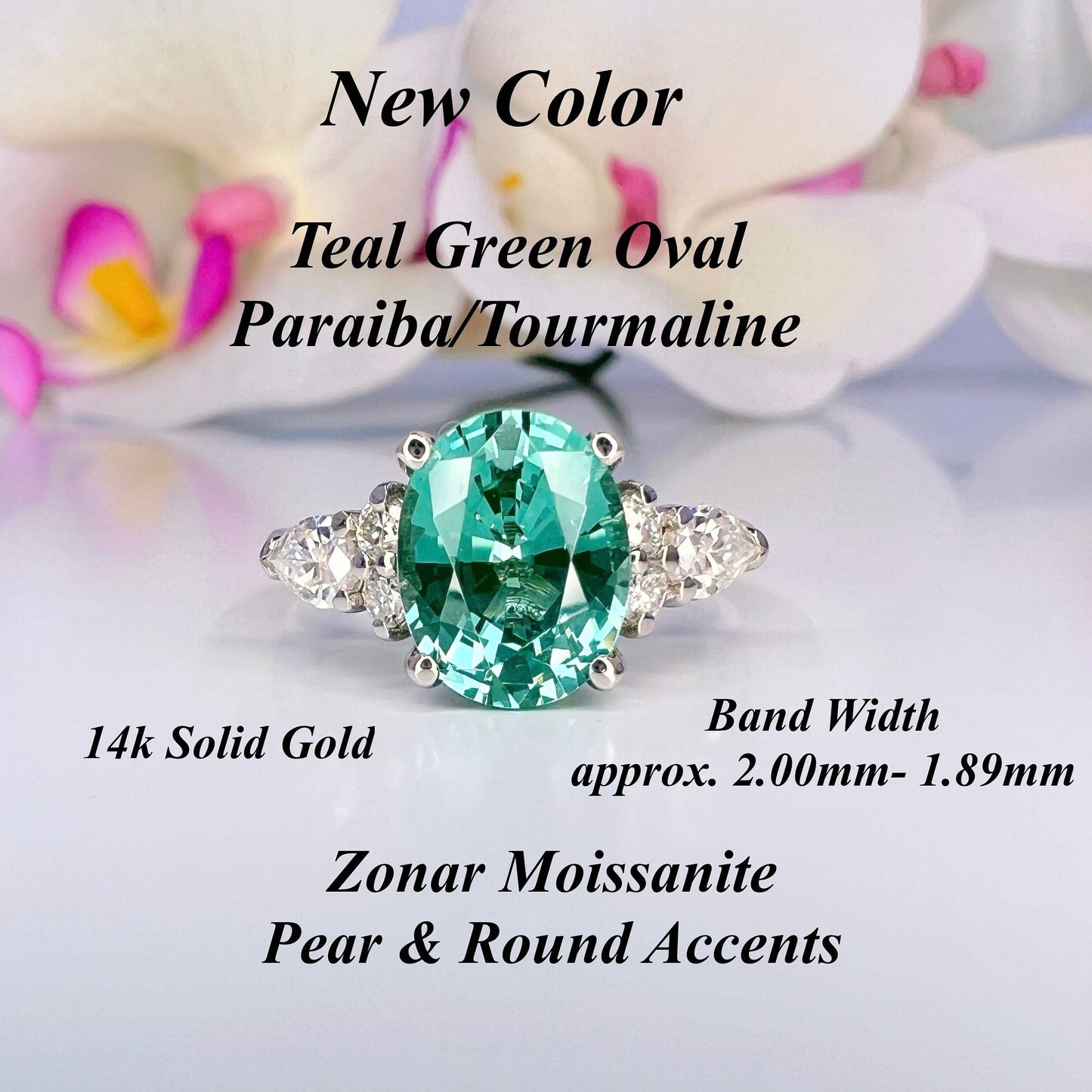 Oval cut teal green tourmaline ring 14K solid gold paraiba tourmaline engagement ring Unique vintage moissanite wedding ring for women #7997