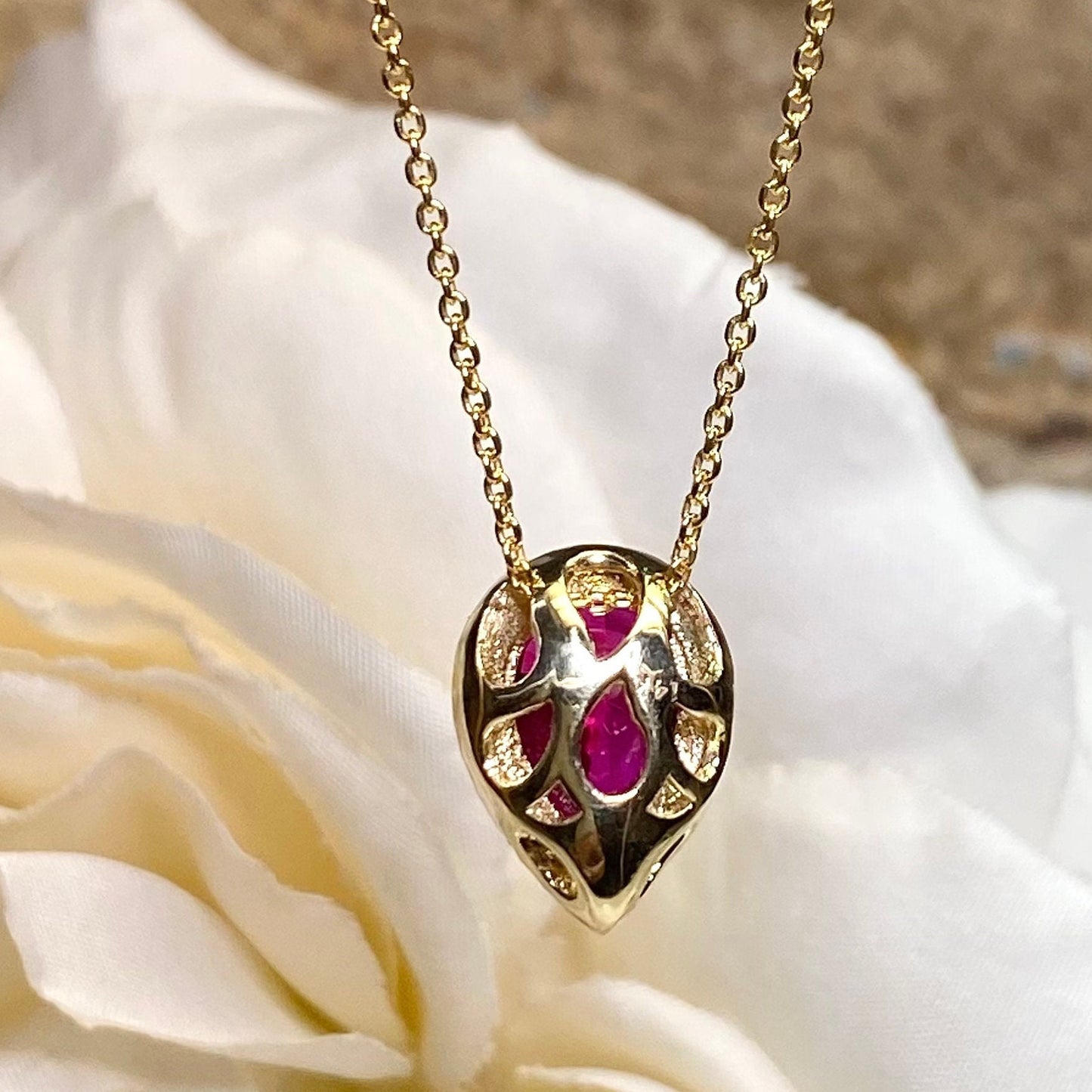 Ruby Pear and Moissanite Halo Pendant Necklace 14K Yellow Gold  Pear Shaped Ruby Pendant For Ladies Unique Pear Ruby Necklace Pendant  #7289