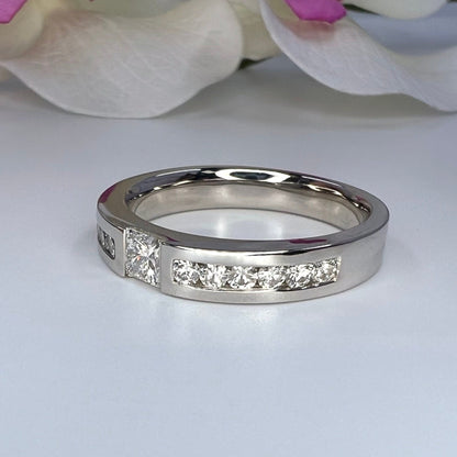Men's Wedding Band, Men's Princess Cut Diamond Wedding Band  White Gold Matching Wedding Band Promise Ring Anniversary Ring  #7468