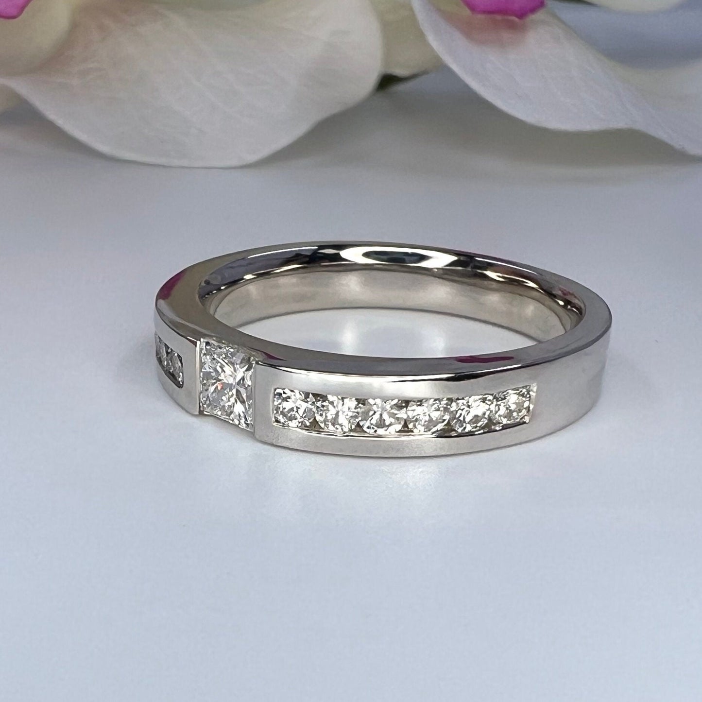 Men's Wedding Band, Men's Radiant Cut Moissanite Diamond Wedding Band  White Gold Matching Wedding Band Promise Ring Anniversary Ring  #7467