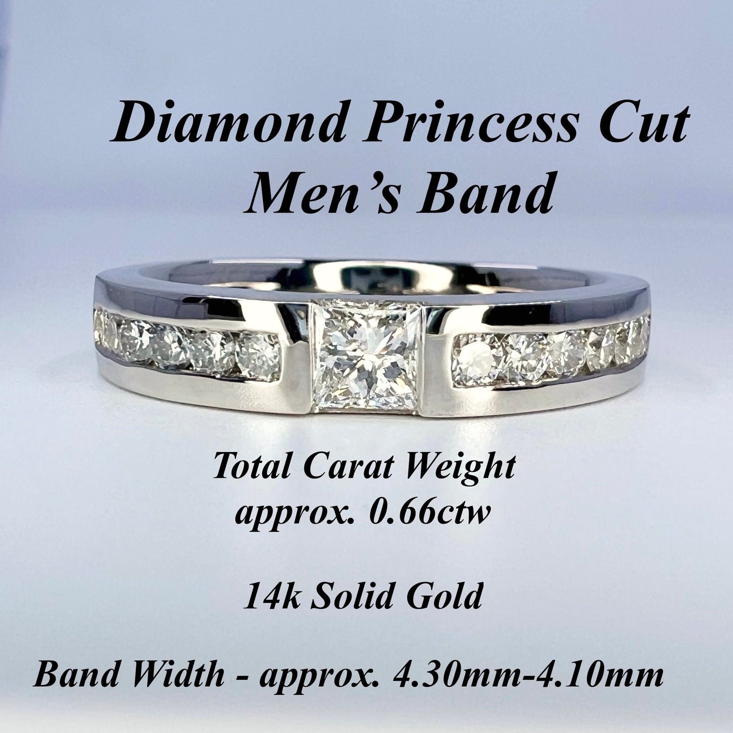 Men's Wedding Band, Men's Princess Cut Diamond Wedding Band  White Gold Matching Wedding Band Promise Ring Anniversary Ring  #7468
