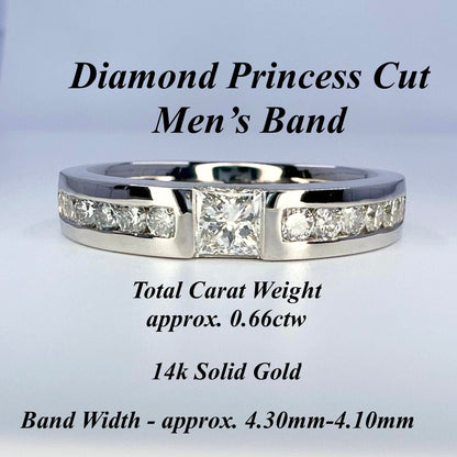Men's Wedding Band, Men's Princess Cut Diamond Wedding Band  White Gold Matching Wedding Band Promise Ring Anniversary Ring  #7468