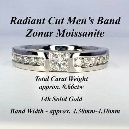 Men's Wedding Band, Men's Radiant Cut Moissanite Diamond Wedding Band  White Gold Matching Wedding Band Promise Ring Anniversary Ring  #7467