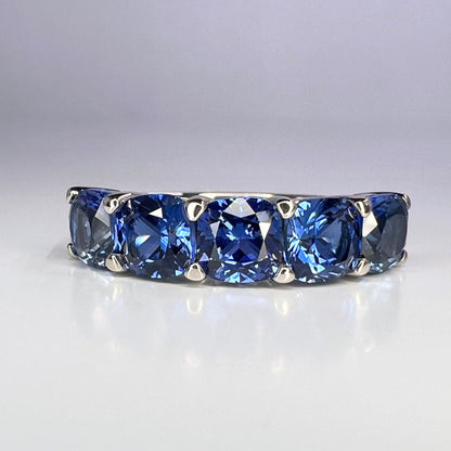 Cushion Cut Blue Sapphire Wedding Band Five Stone Blue Sapphire Ring Something Blue Unique Wedding Promise Anniversary Stacking Rings  #5988