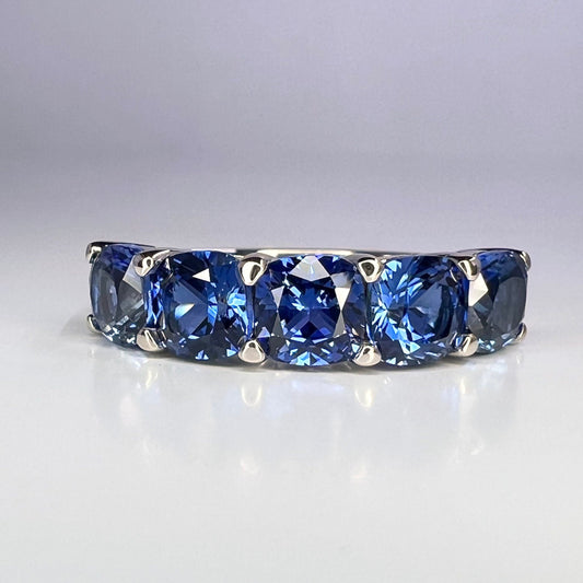 Cushion Cut Blue Sapphire Wedding Band Five Stone Blue Sapphire Ring Something Blue Unique Wedding Promise Anniversary Stacking Rings  #5988
