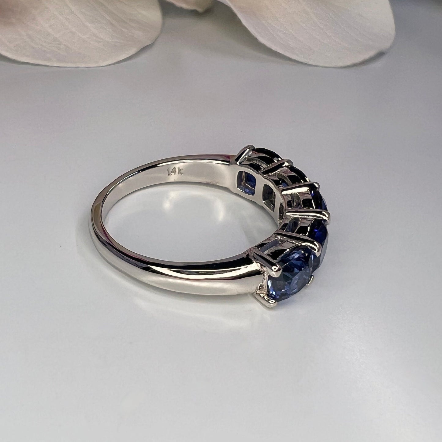 Cushion Cut Blue Sapphire Wedding Band Five Stone Blue Sapphire Ring Something Blue Unique Wedding Promise Anniversary Stacking Rings  #5988