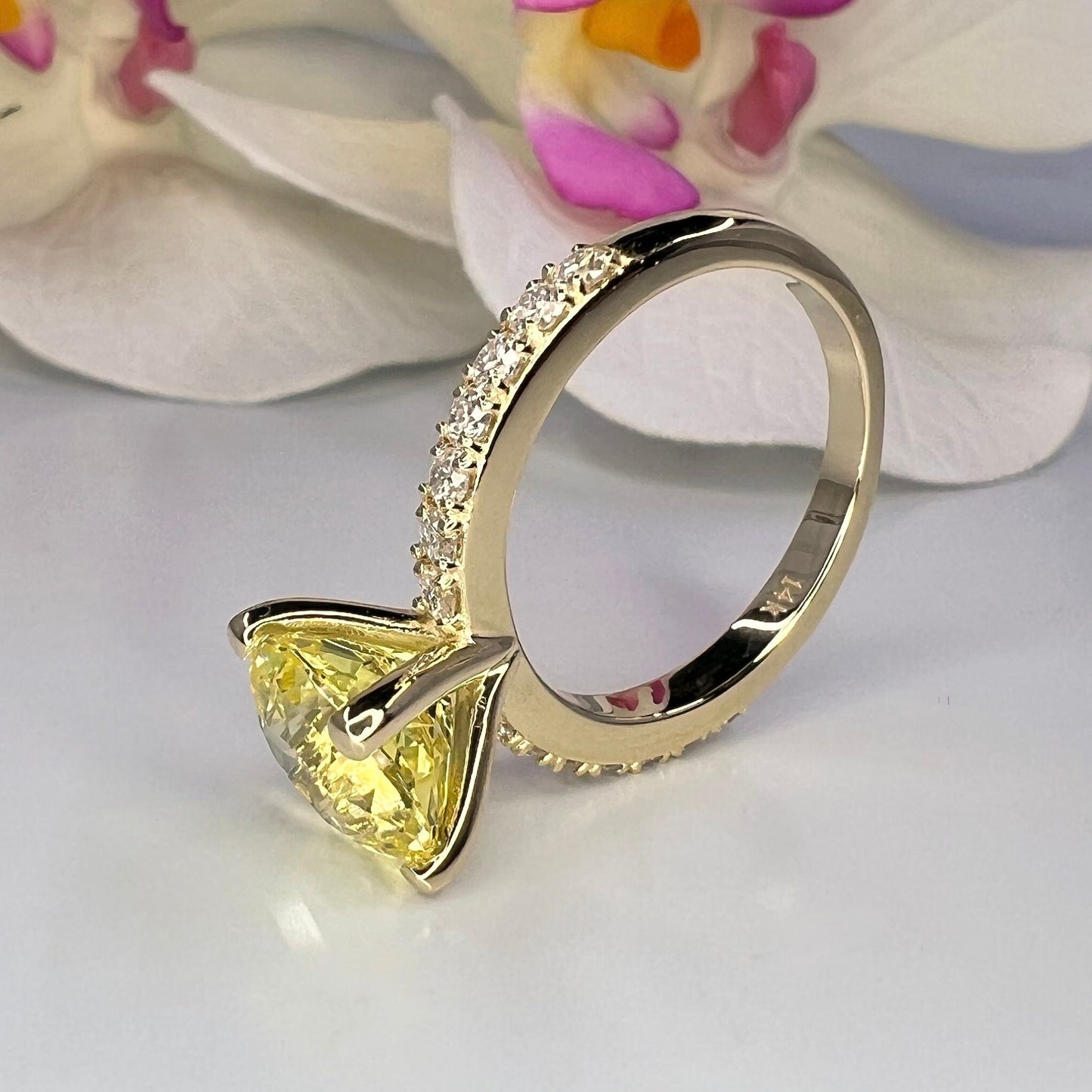 Round Yellow Sapphire Engagement Ring 14K White Gold, Yellow Sapphire Solitaire Engagement Rings, Unique Vintage Yellow Sapphire Rings #7233