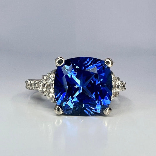 Blue Sapphire Ring 14K White Gold, September Birthstone Wedding Ring, Cushion Cut Blue Sapphire Engagement Ring, Unique Sapphire Ring