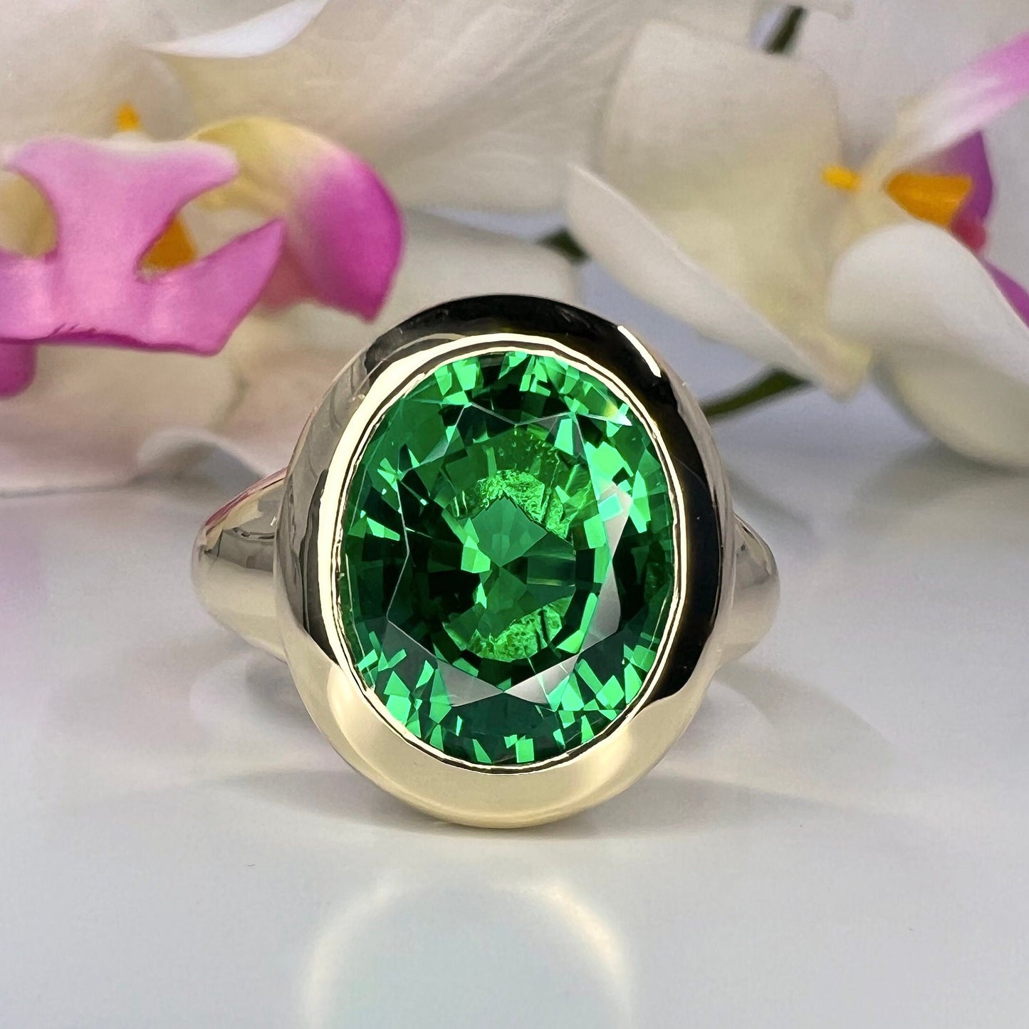 Oval Emerald Green Mens Engagement Ring Yellow Gold Dome Shape Emerald Men Ring Unique Unisex Emerald Wedding Promise Anniversary Ring  6304