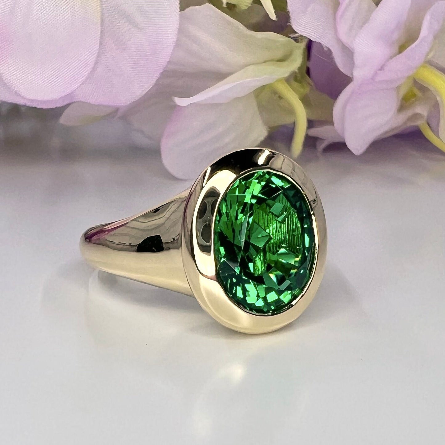Oval Emerald Green Mens Engagement Ring Yellow Gold Dome Shape Emerald Men Ring Unique Unisex Emerald Wedding Promise Anniversary Ring  6304