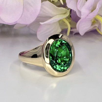 Oval Emerald Green Mens Engagement Ring Yellow Gold Dome Shape Emerald Men Ring Unique Unisex Emerald Wedding Promise Anniversary Ring  6304