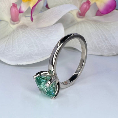 Asscher cut teal green tourmaline ring solid gold, paraiba tourmaline solitaire engagement ring, Unique green tourmaline wedding ring