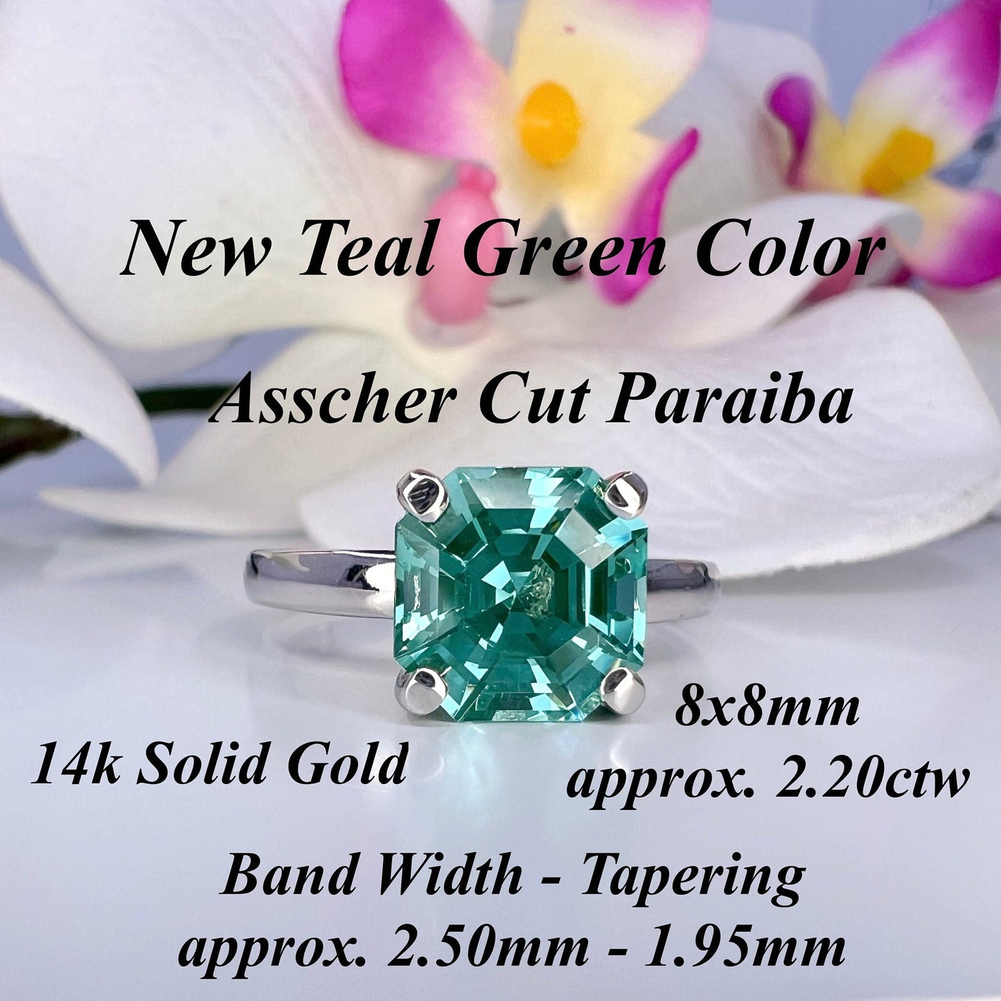 Asscher cut teal green tourmaline ring solid gold, paraiba tourmaline solitaire engagement ring, Unique green tourmaline wedding ring