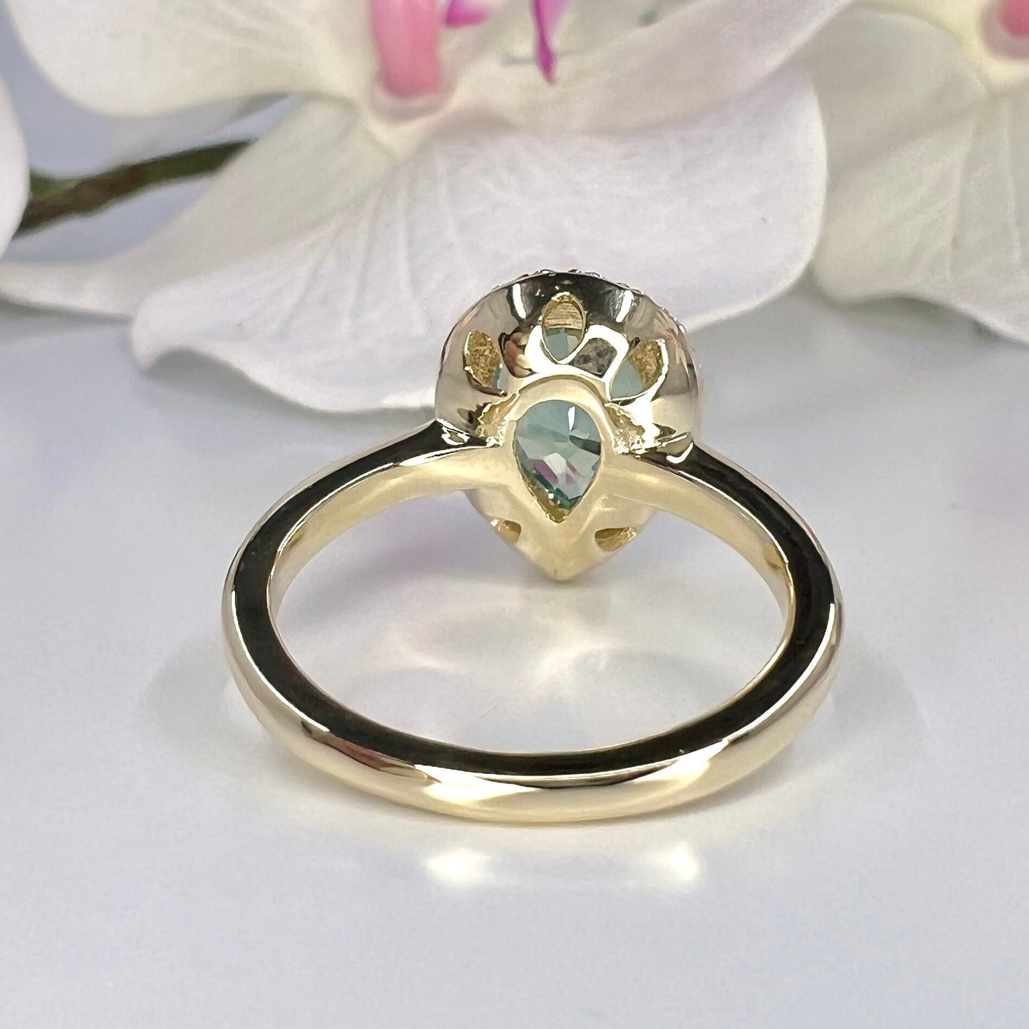 Teal Paraiba Tourmaline Engagement Ring 14K White Gold, Pear Shaped Halo Wedding Ring  Moissanite Halo Ring, Solitaire wedding ring,  #7993
