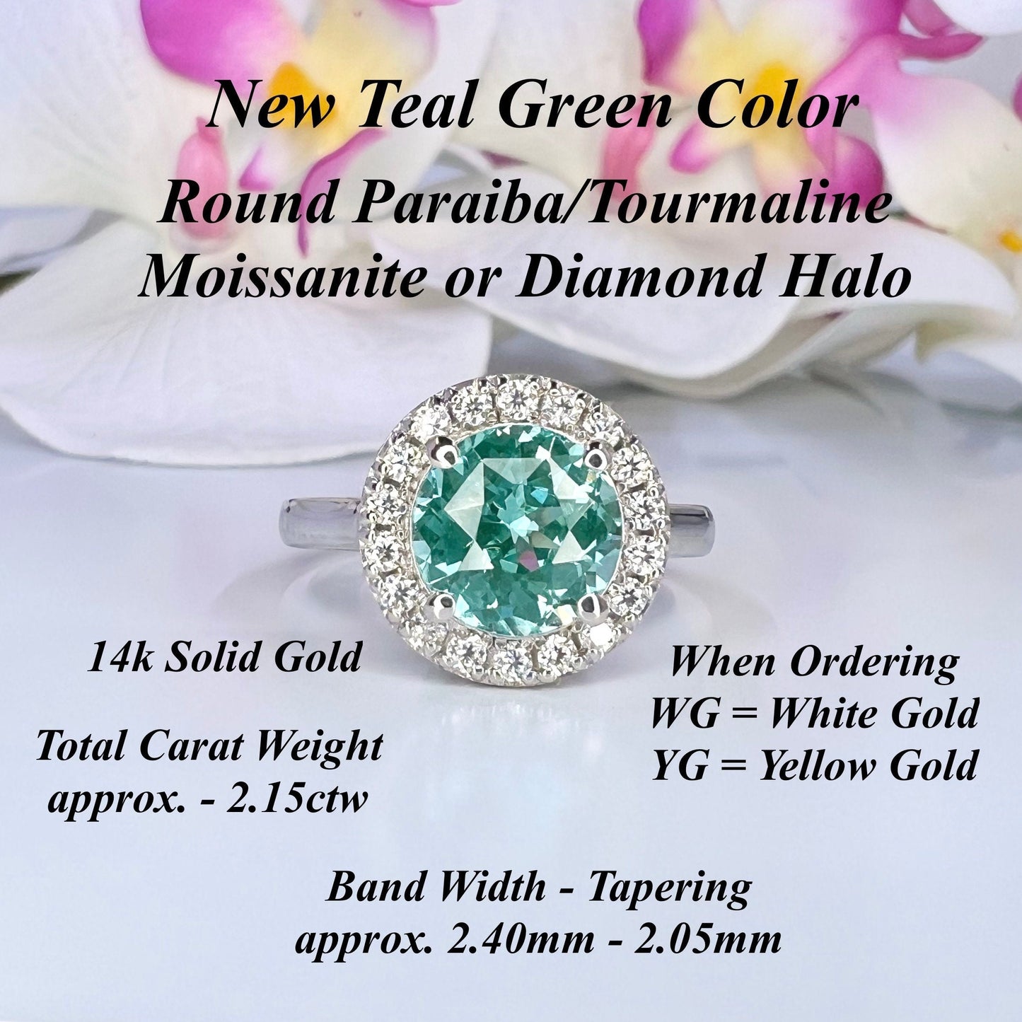 Teal Green Paraiba tourmaline vintage engagement ring, moissanite halo 14k solid gold, Unique vintage style teal green wedding ring, #7994