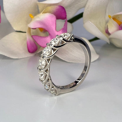 Moissanite Round Brilliant Seven Stone Anniversary Band For Her, Round Moissanite 14K White Gold Ladies Wedding Band, Mothers Ring    #6896