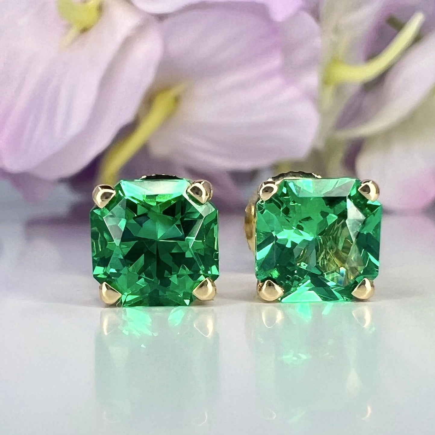 Radiant Cut Stud Earrings / Green Emerald Earrings / Screw Backs / 2.00ctw / 14k Yellow Gold / #6326