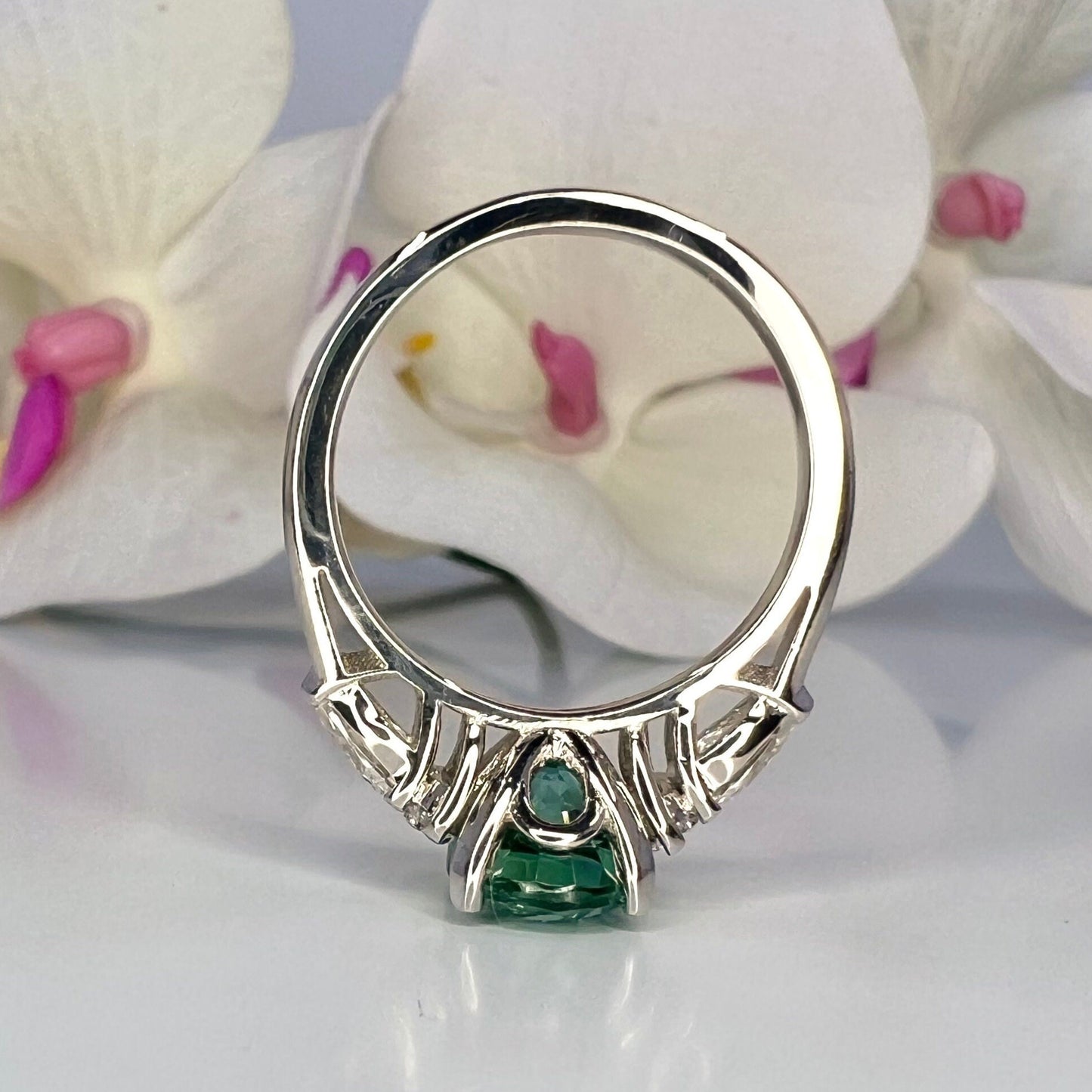 Oval cut teal green tourmaline ring 14K solid gold paraiba tourmaline engagement ring Unique vintage moissanite wedding ring for women #7997