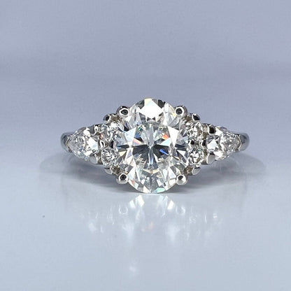 Oval Cut Moissanite Vintage Engagement Ring, 14k White Gold Moissanite Curved Wedding Ring, Unique Moissanite Bridal Set For Ladies    #7132