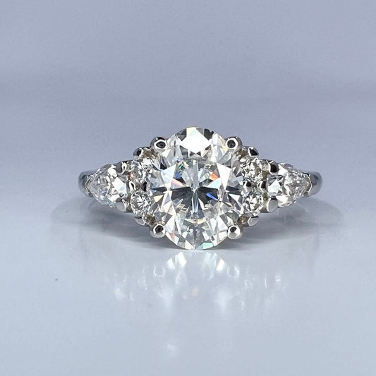 Oval Cut Moissanite Vintage Engagement Ring, 14k White Gold Moissanite Curved Wedding Ring, Unique Moissanite Bridal Set For Ladies    #7132
