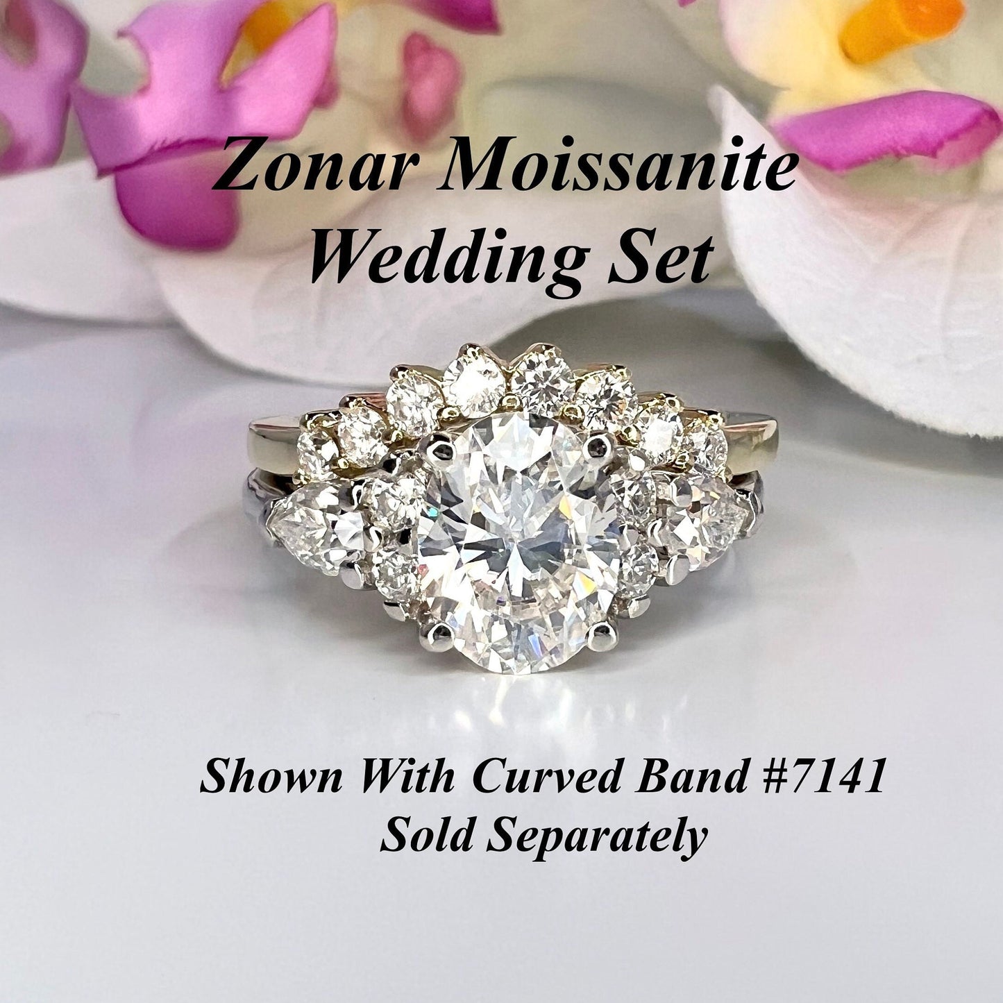 Oval Cut Moissanite Vintage Engagement Ring, 14k White Gold Moissanite Curved Wedding Ring, Unique Moissanite Bridal Set For Ladies    #7132