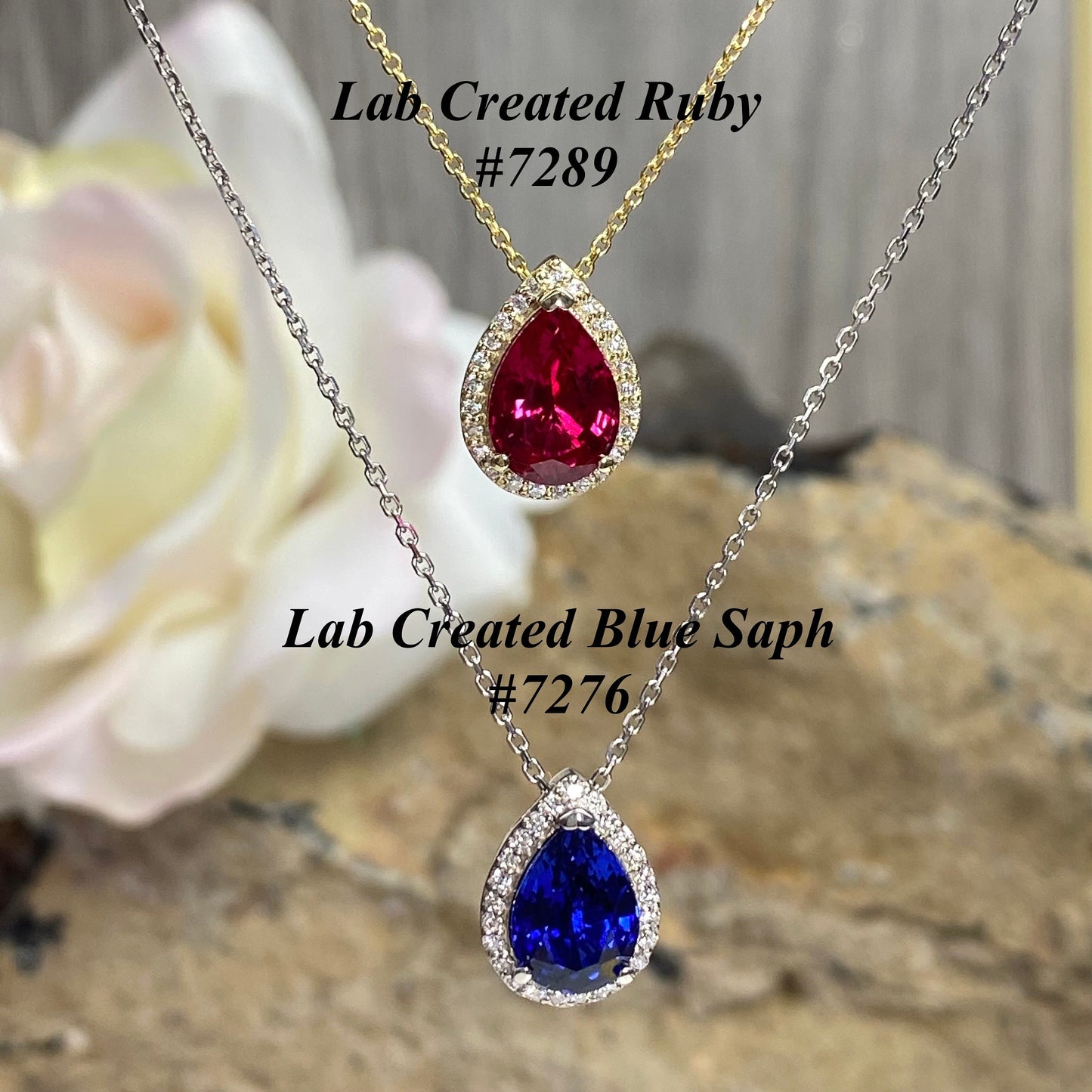 Ruby Pear and Moissanite Halo Pendant Necklace 14K Yellow Gold  Pear Shaped Ruby Pendant For Ladies Unique Pear Ruby Necklace Pendant  #7289