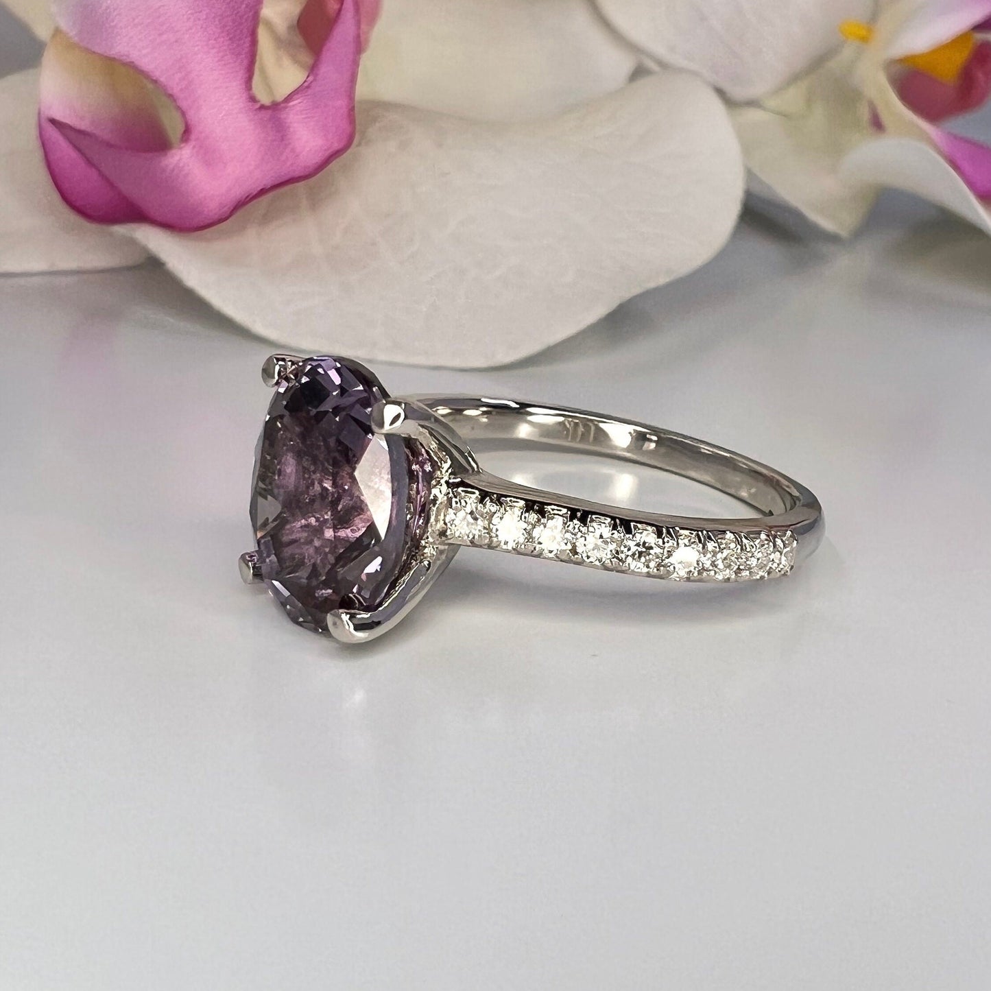 Oval Cut Engagement Ring / Alexandrite Wedding Ring / Alexandrite and Moissanite Ring / 14k White Gold / #6215