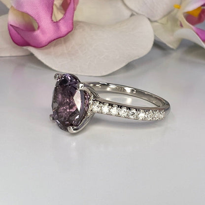 Oval Cut Engagement Ring / Alexandrite Wedding Ring / Alexandrite and Moissanite Ring / 14k White Gold / #6215