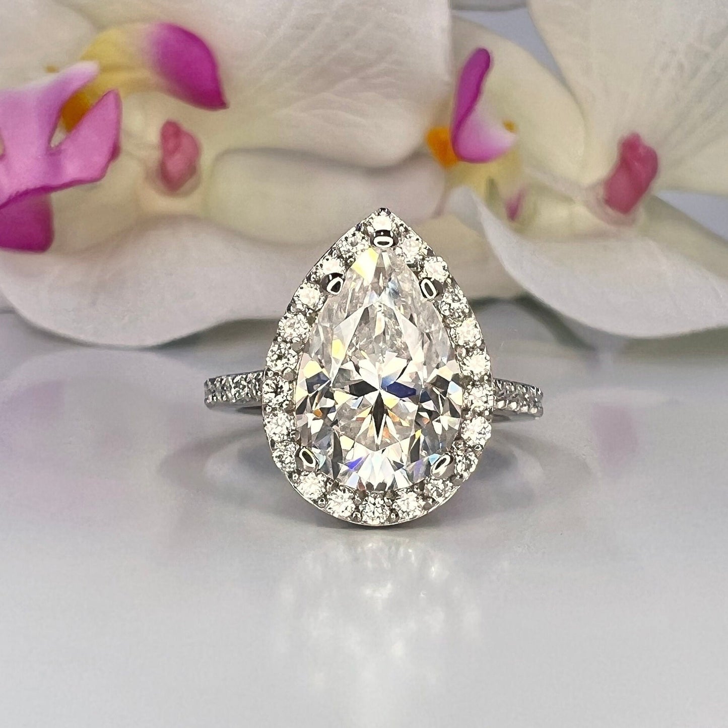 Pear shaped ring 14k solid gold, Pear shaped moissanite halo engagement ring, Teardrop shaped ring, Unique wedding promise anniversary ring