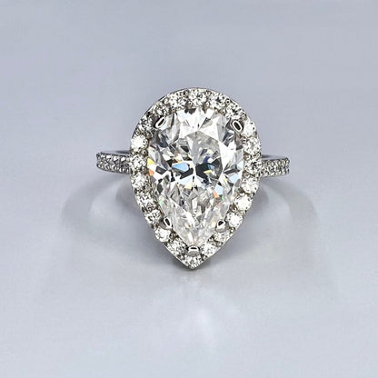 Pear shaped ring 14k solid gold, Pear shaped moissanite halo engagement ring, Teardrop shaped ring, Unique wedding promise anniversary ring