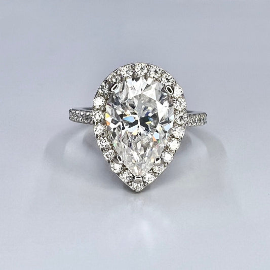 Pear shaped ring 14k solid gold, Pear shaped moissanite halo engagement ring, Teardrop shaped ring, Unique wedding promise anniversary ring