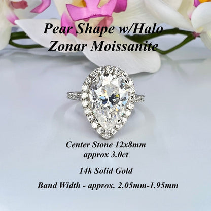 Pear shaped ring 14k solid gold, Pear shaped moissanite halo engagement ring, Teardrop shaped ring, Unique wedding promise anniversary ring