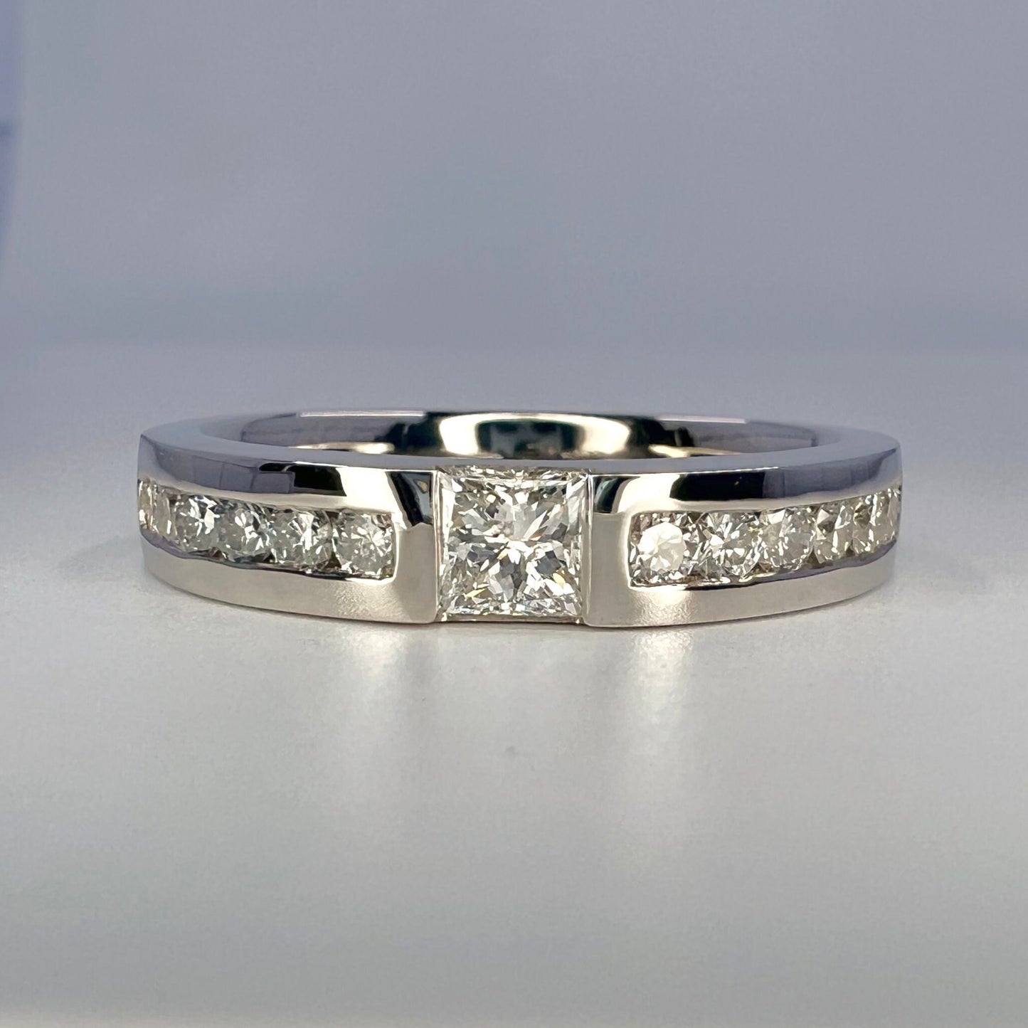 Men's Wedding Band, Men's Princess Cut Diamond Wedding Band  White Gold Matching Wedding Band Promise Ring Anniversary Ring  #7468
