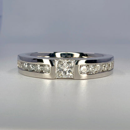 Men's Wedding Band, Men's Princess Cut Diamond Wedding Band  White Gold Matching Wedding Band Promise Ring Anniversary Ring  #7468