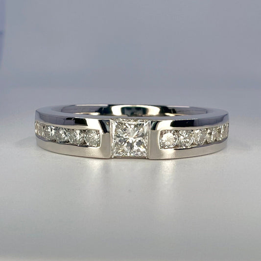 Men's Wedding Band, Men's Princess Cut Diamond Wedding Band  White Gold Matching Wedding Band Promise Ring Anniversary Ring  #7468