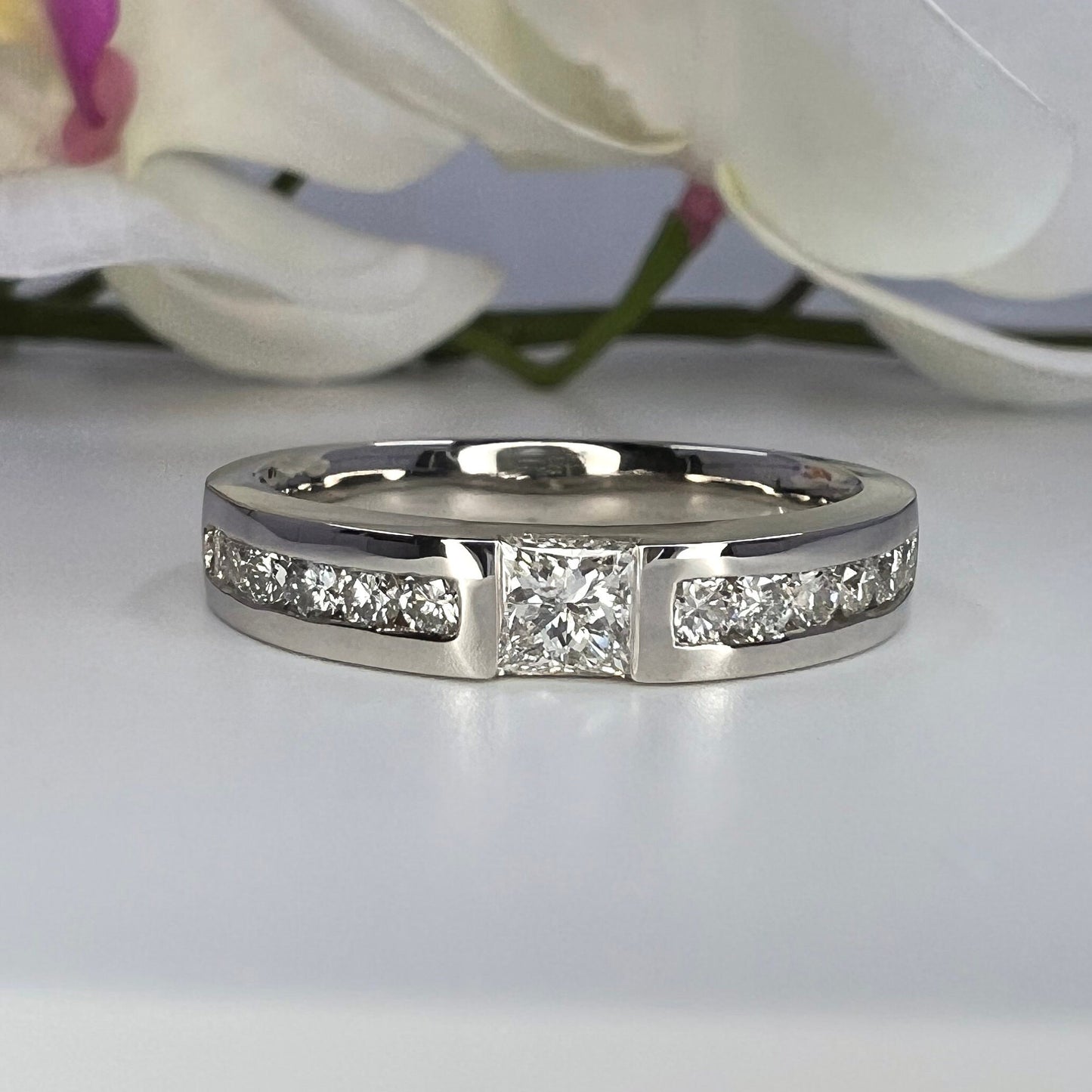 Men's Wedding Band, Men's Princess Cut Diamond Wedding Band  White Gold Matching Wedding Band Promise Ring Anniversary Ring  #7468