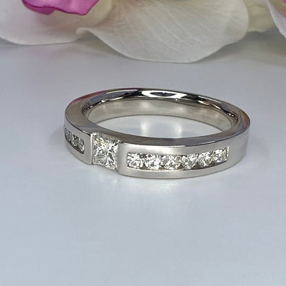 Men's Wedding Band, Men's Radiant Cut Moissanite Diamond Wedding Band  White Gold Matching Wedding Band Promise Ring Anniversary Ring  #7467