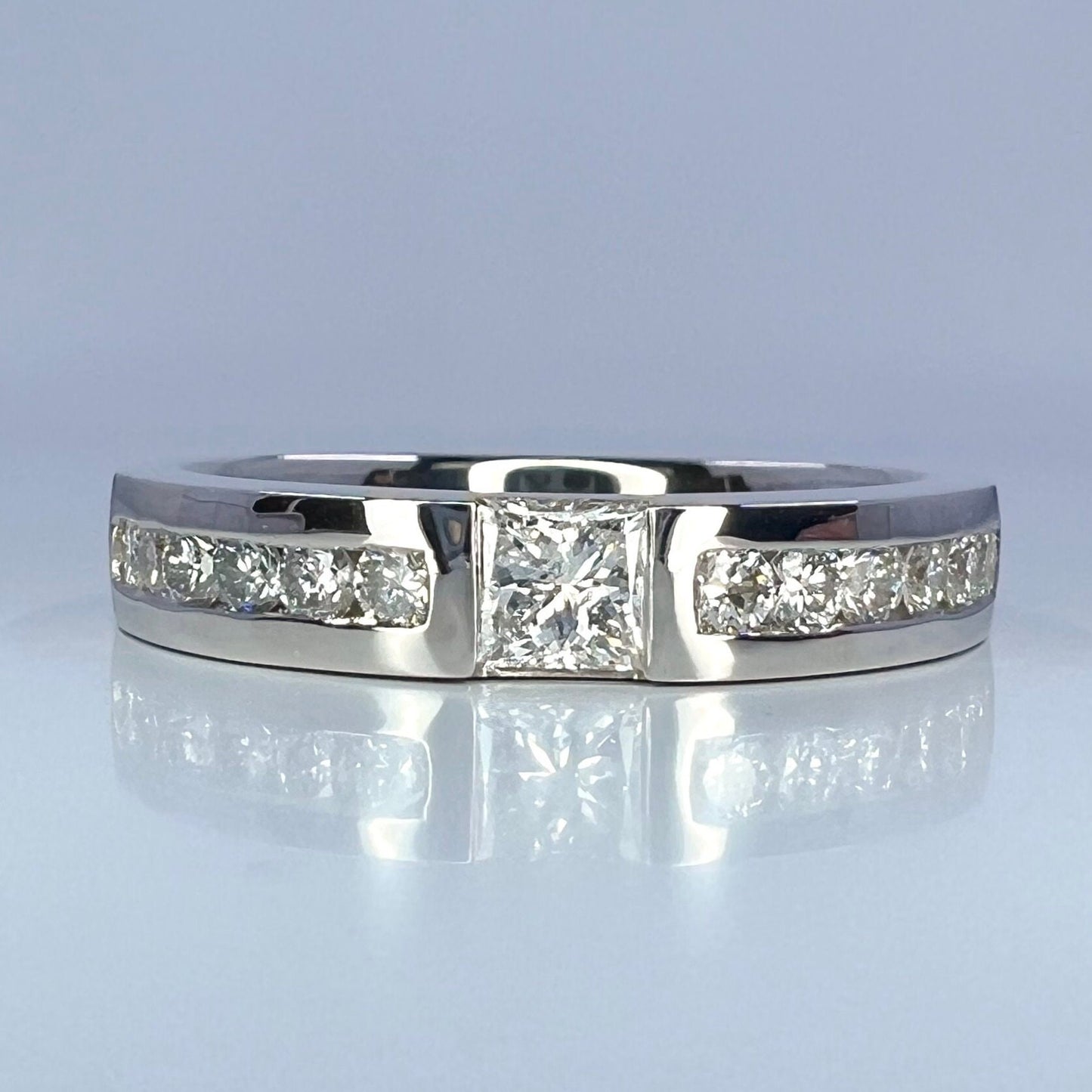 Men's Wedding Band, Men's Radiant Cut Moissanite Diamond Wedding Band  White Gold Matching Wedding Band Promise Ring Anniversary Ring  #7467