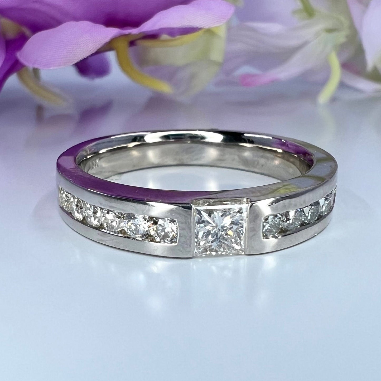 Men's Wedding Band, Men's Radiant Cut Moissanite Diamond Wedding Band  White Gold Matching Wedding Band Promise Ring Anniversary Ring  #7467