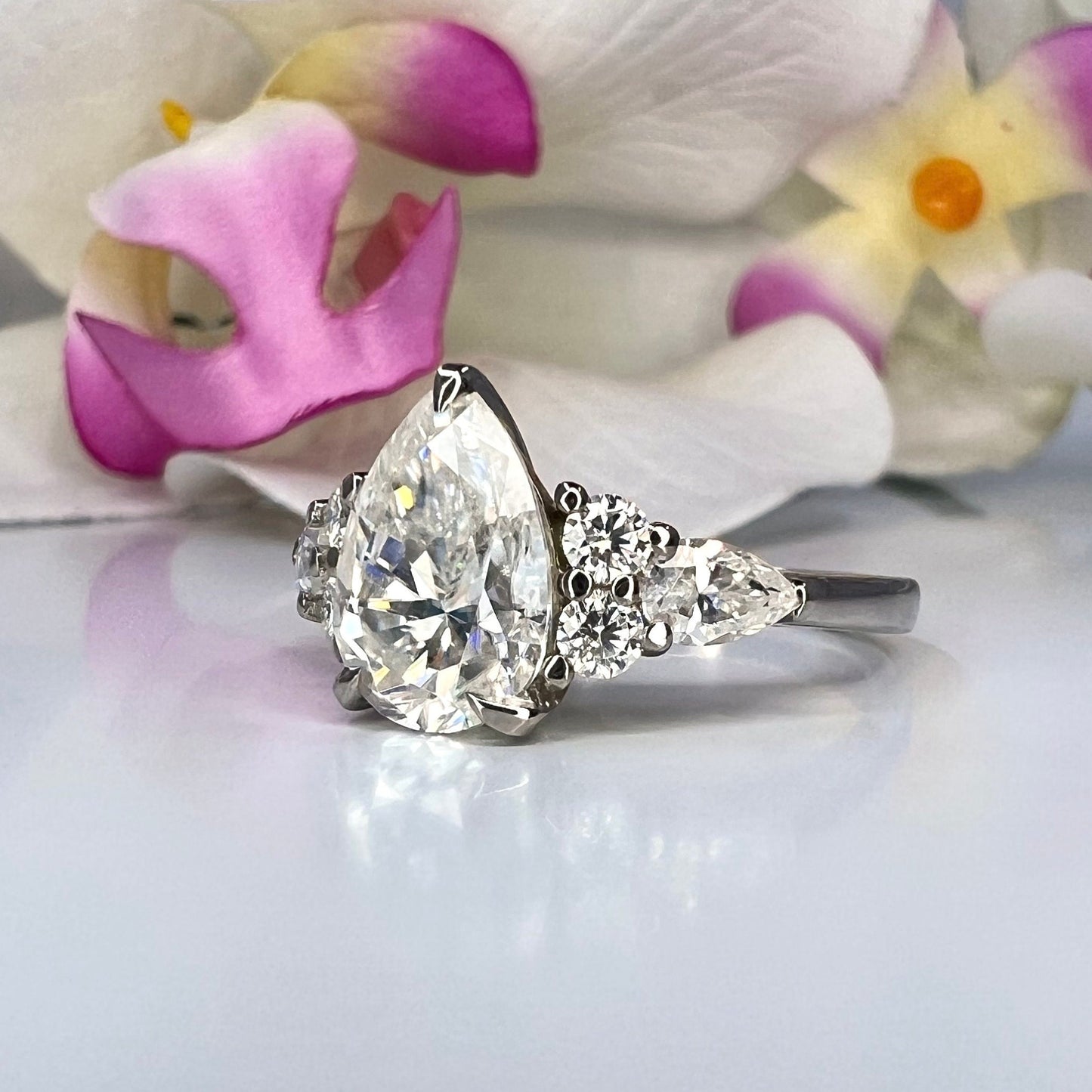 Pear shaped ring 14k solid gold, Pear shaped moissanite halo engagement ring, Teardrop ring, Unique wedding promise anniversary ring,  #8037