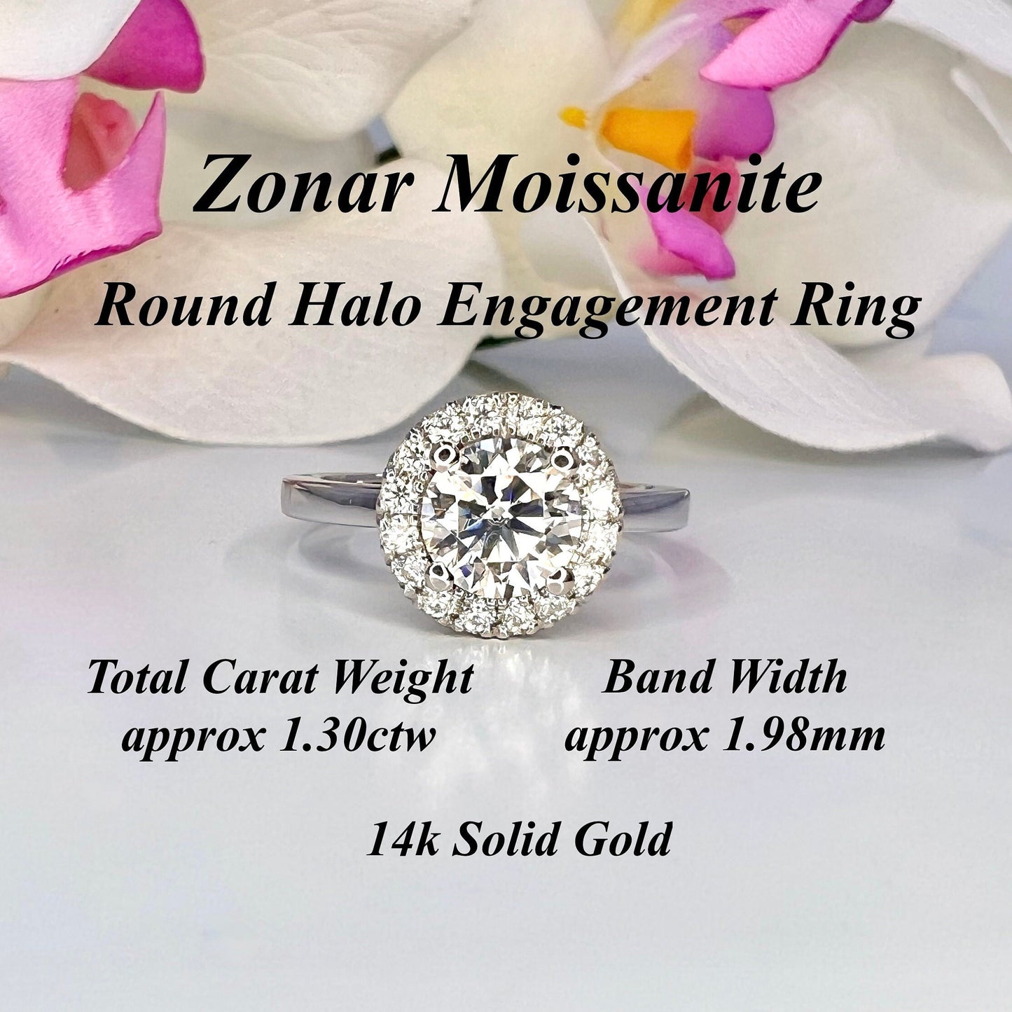 1.30 CTW Round moissanite halo  engagement ring 14k solid gold, round shaped moissanite diamond wedding  ring Anniversary promise ring