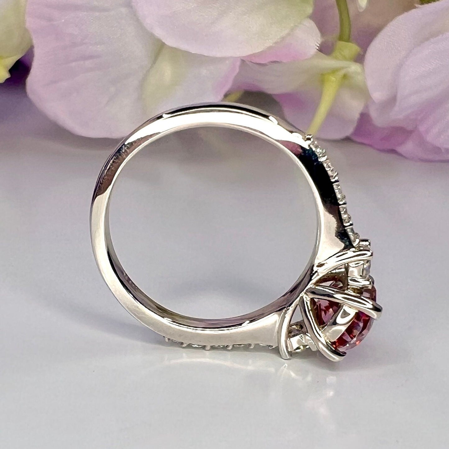 Pink moissanite ring 14k solid gold, Pink oval cut moissanite engagement ring for women, Unique moissanite wedding anniversary rings, #8015
