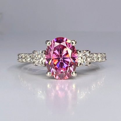 Pink moissanite ring 14k solid gold, Pink oval cut moissanite engagement ring for women, Unique moissanite wedding anniversary rings, #8015