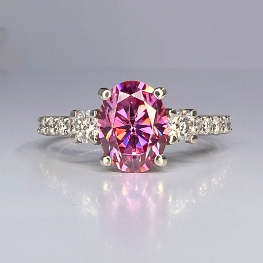 Pink moissanite ring 14k solid gold, Pink oval cut moissanite engagement ring for women, Unique moissanite wedding anniversary rings, #8015
