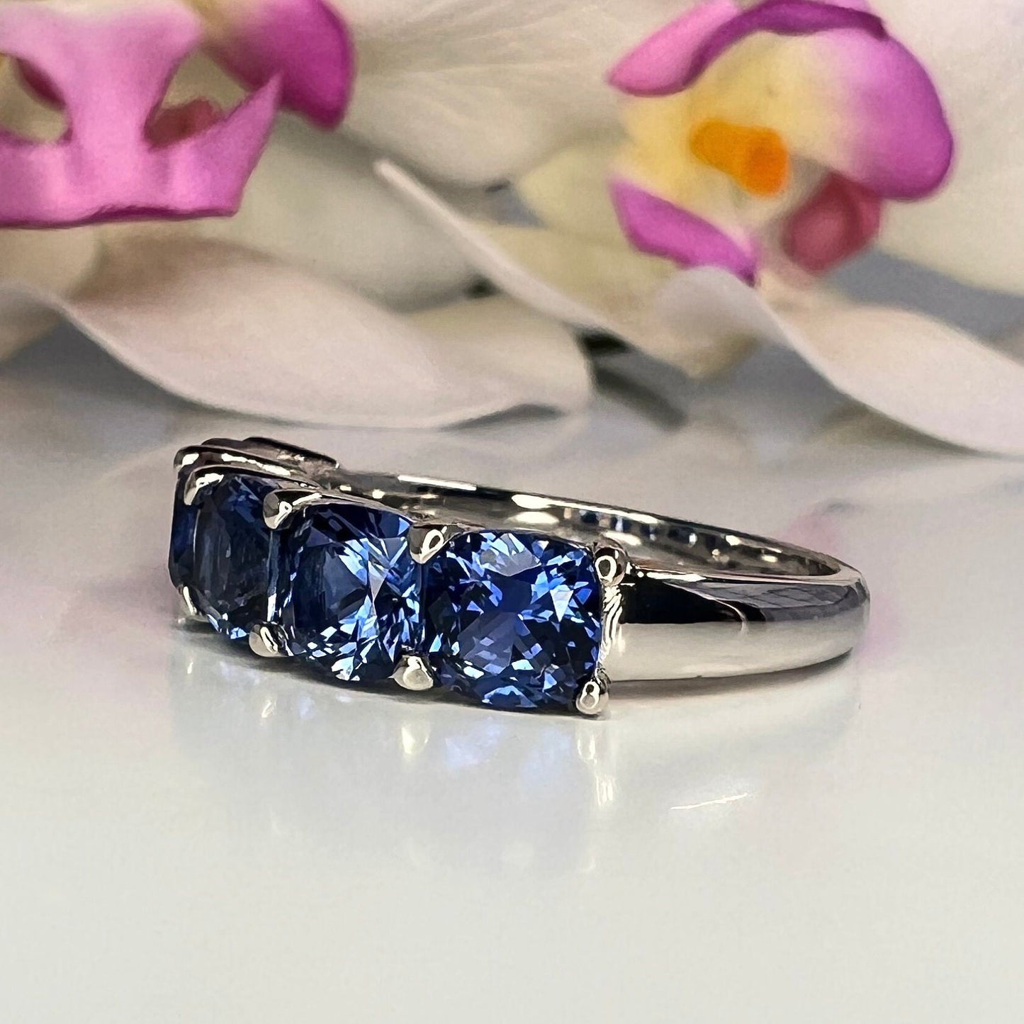 Cushion Cut Blue Sapphire Wedding Band Five Stone Blue Sapphire Ring Something Blue Unique Wedding Promise Anniversary Stacking Rings  #5988