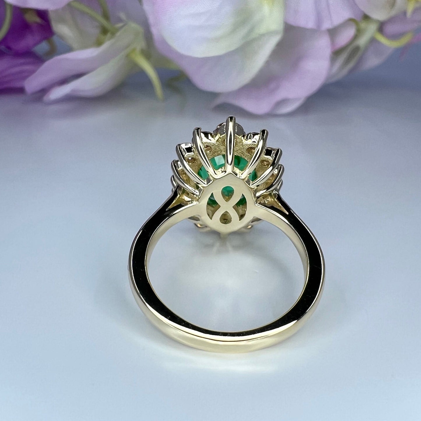 Emerald Engagement Ring With Champagne Color Diamonds Set In A Halo Design In 14K Yellow Gold 6604