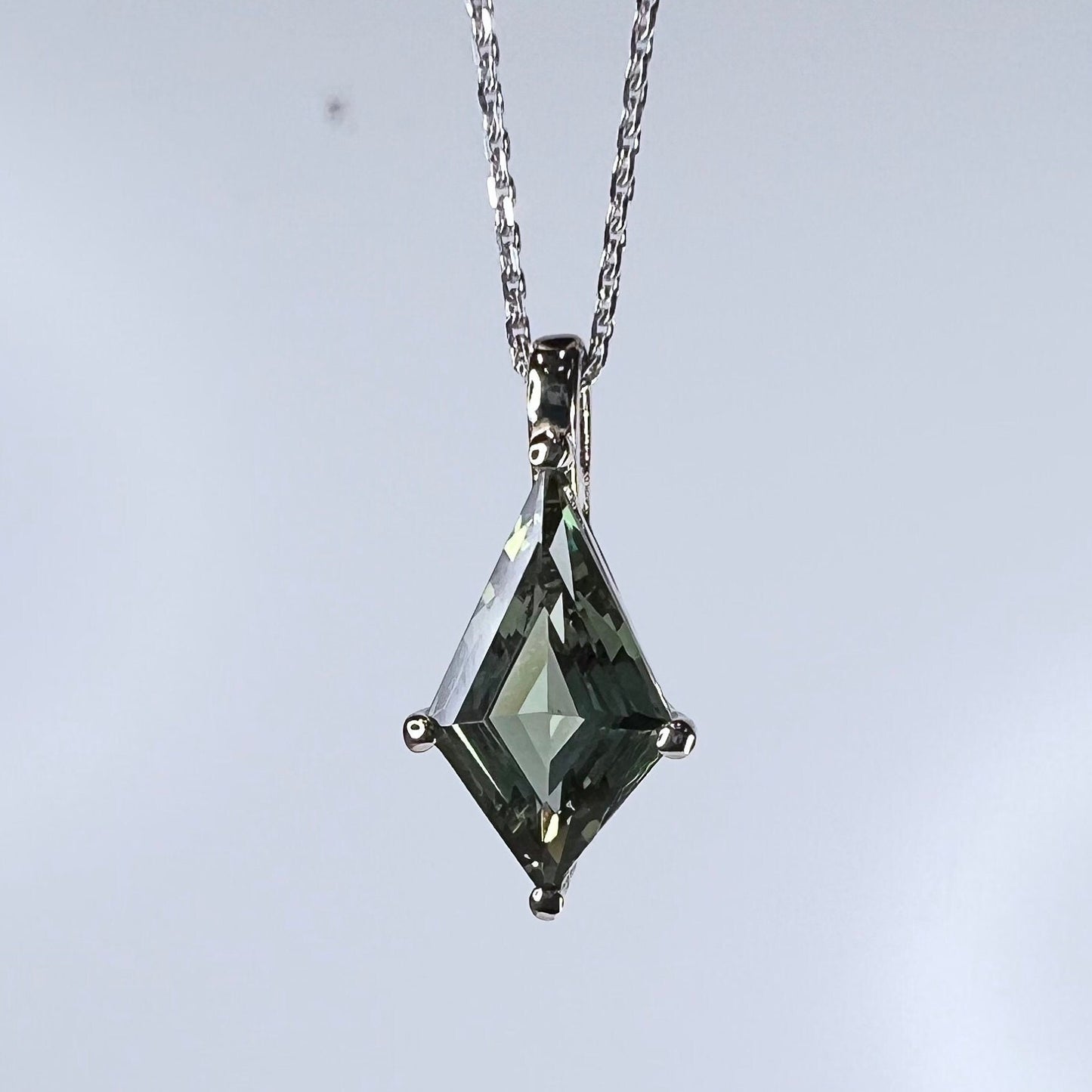 Sapphire Pendant Necklace Solid 14K Gold, Ladies Olive Green Necklace Unique Kite Shaped Olive green Necklace Pendant Dainty Necklace  #7896
