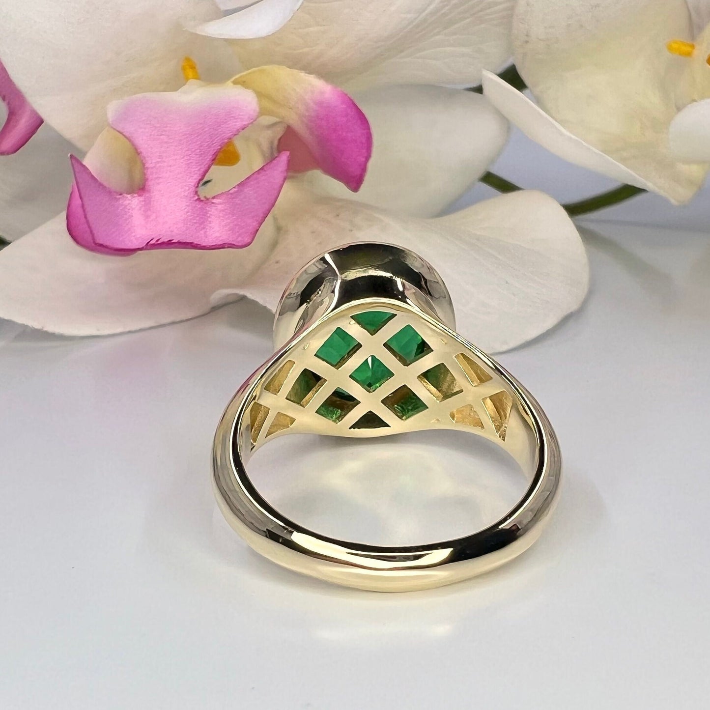 Oval Emerald Green Mens Engagement Ring Yellow Gold Dome Shape Emerald Men Ring Unique Unisex Emerald Wedding Promise Anniversary Ring  6304