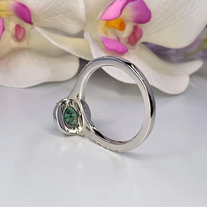 Oval green paraiba tourmaline engagement ring 14k gold, Moissanite oval halo engagement ring, Unique wedding anniversary promise ring, #8021