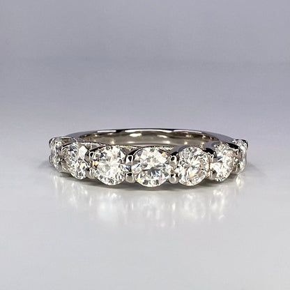 Moissanite Round Brilliant Seven Stone Anniversary Band For Her, Round Moissanite 14K White Gold Ladies Wedding Band, Mothers Ring    #6896